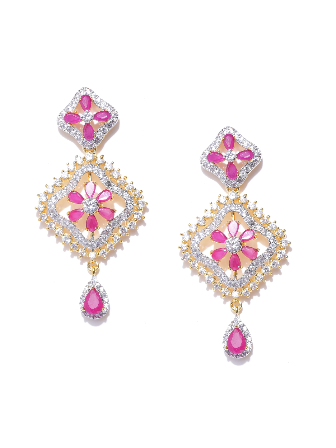YouBella Magenta Gold-Plated Stone-Studded Drop Earrings